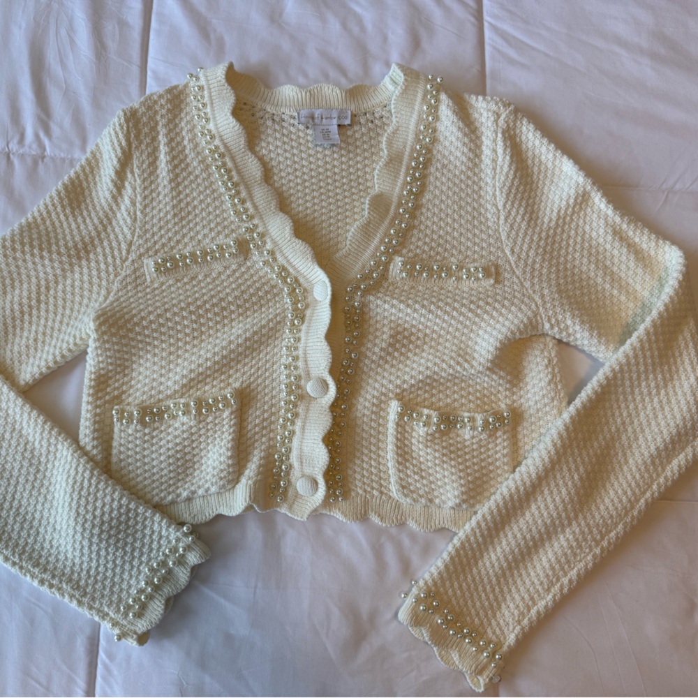 House of Harlow 1960 Ivory Cardigan with Pearl Details